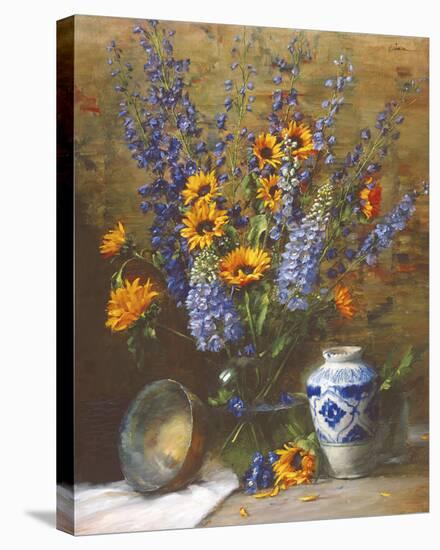 Delphiniums and Chinese Vase-Frank Janca-Stretched Canvas