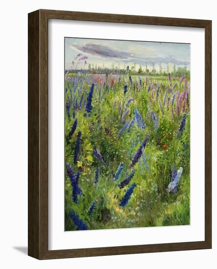 Delphiniums and Emerging Sun, 1991-Timothy Easton-Framed Giclee Print