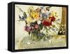 Delphiniums, Roses, Peonies, Dahlias and Other Flowers in a Glass Vase-Ferdinand Brod-Framed Stretched Canvas