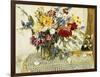 Delphiniums, Roses, Peonies, Dahlias and Other Flowers in a Glass Vase-Ferdinand Brod-Framed Giclee Print