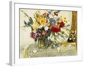 Delphiniums, Roses, Peonies, Dahlias and Other Flowers in a Glass Vase-Ferdinand Brod-Framed Giclee Print