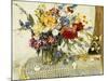 Delphiniums, Roses, Peonies, Dahlias and Other Flowers in a Glass Vase-Ferdinand Brod-Mounted Giclee Print