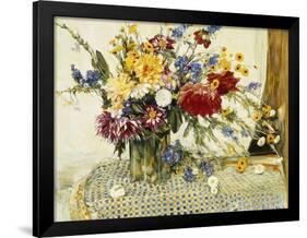 Delphiniums, Roses, Peonies, Dahlias and Other Flowers in a Glass Vase-Ferdinand Brod-Framed Giclee Print