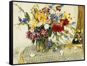 Delphiniums, Roses, Peonies, Dahlias and Other Flowers in a Glass Vase-Ferdinand Brod-Framed Stretched Canvas