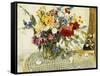 Delphiniums, Roses, Peonies, Dahlias and Other Flowers in a Glass Vase-Ferdinand Brod-Framed Stretched Canvas