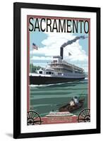 Delta King Riverboat - Sacramento, CA-Lantern Press-Framed Art Print