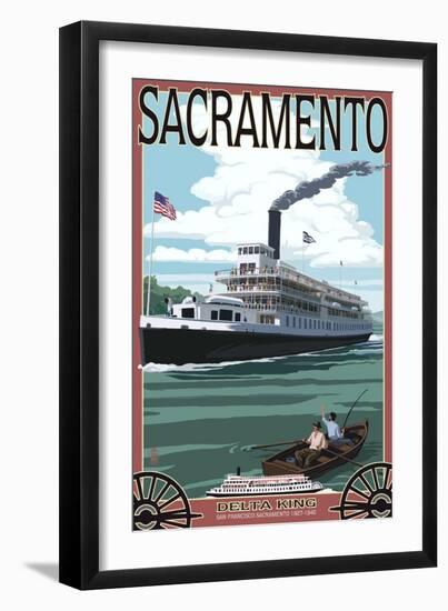 Delta King Riverboat - Sacramento, CA-Lantern Press-Framed Art Print