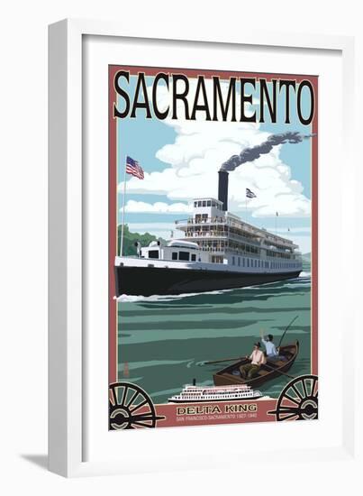 Delta King Riverboat - Sacramento, CA-Lantern Press-Framed Art Print