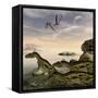 Deltadromeus Dinosaurs Search the Shoreline for Food to Eat-Stocktrek Images-Framed Stretched Canvas