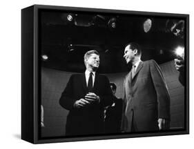 Dem. and Repub. Presidential Cands. John F. Kennedy and Richard M. Nixon Prior to 1st TV Debate-Paul Schutzer-Framed Stretched Canvas
