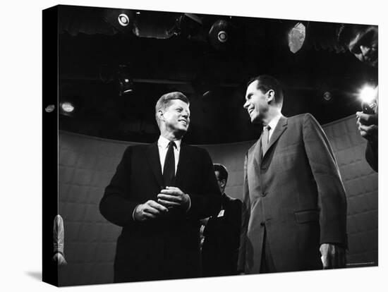 Dem. and Repub. Presidential Cands. John F. Kennedy and Richard M. Nixon Prior to 1st TV Debate-Paul Schutzer-Stretched Canvas