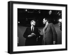 Dem. and Repub. Presidential Cands. John F. Kennedy and Richard M. Nixon Prior to 1st TV Debate-Paul Schutzer-Framed Photographic Print