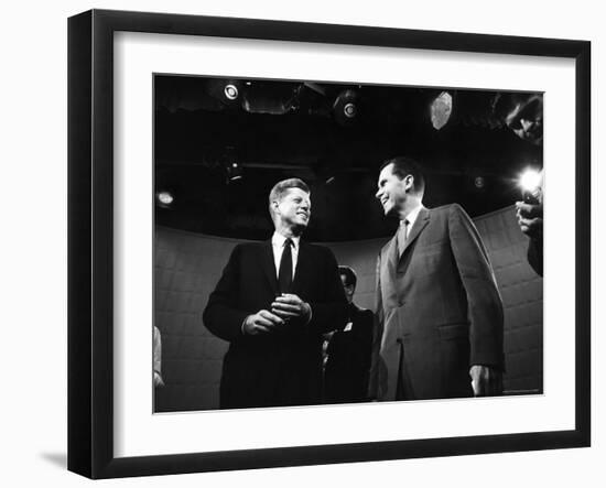 Dem. and Repub. Presidential Cands. John F. Kennedy and Richard M. Nixon Prior to 1st TV Debate-Paul Schutzer-Framed Photographic Print