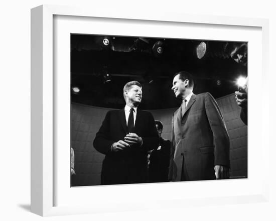 Dem. and Repub. Presidential Cands. John F. Kennedy and Richard M. Nixon Prior to 1st TV Debate-Paul Schutzer-Framed Photographic Print