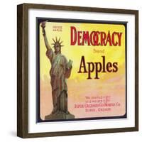 Democracy Apple Crate Label - Dufur, OR-Lantern Press-Framed Art Print