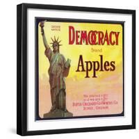 Democracy Apple Crate Label - Dufur, OR-Lantern Press-Framed Art Print