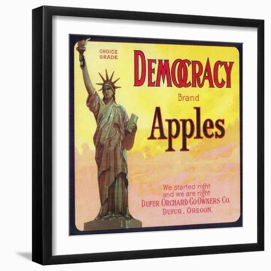 Democracy Apple Crate Label - Dufur, OR-Lantern Press-Framed Art Print