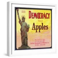 Democracy Apple Crate Label - Dufur, OR-Lantern Press-Framed Art Print