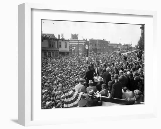 Democratic Presidential Candidate, Franklin Roosevelt, Speaks to Crowd of 10,000, Butte, Montana-null-Framed Photo