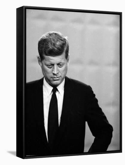 Democratic Presidential Candidate John F. Kennedy During Famed Kennedy Nixon Televised Debate-Paul Schutzer-Framed Stretched Canvas