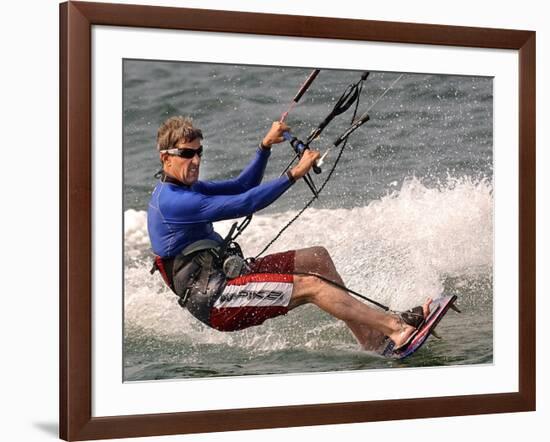 Democratic Presidential Candidate Sen. John Kerry, D-Mass., Kite Surfs-null-Framed Photographic Print