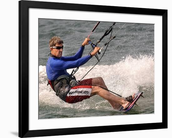 Democratic Presidential Candidate Sen. John Kerry, D-Mass., Kite Surfs-null-Framed Photographic Print