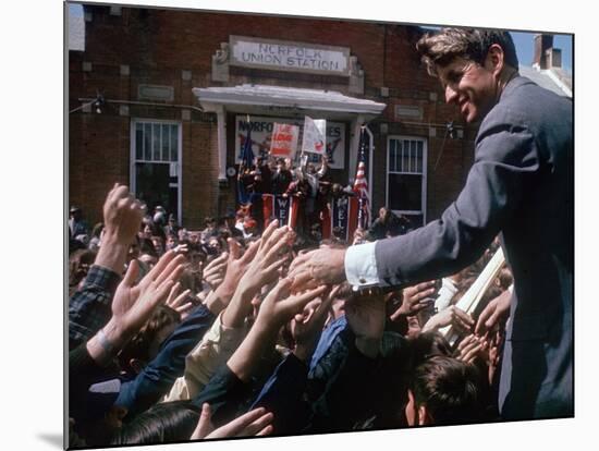 Democratic Presidential Contender Bobby Kennedy Shaking Hands in Crowd During Campaign Event-Bill Eppridge-Mounted Photographic Print