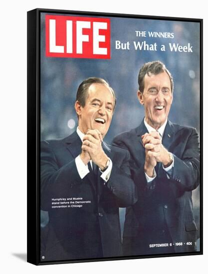 Democratic Primary Winners, Pres Candidate Hubert Humphrey and VP Edmund Muskie, September 6, 1968-Lee Balterman-Framed Stretched Canvas