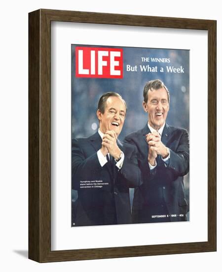 Democratic Primary Winners, Pres Candidate Hubert Humphrey and VP Edmund Muskie, September 6, 1968-Lee Balterman-Framed Photographic Print