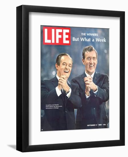 Democratic Primary Winners, Pres Candidate Hubert Humphrey and VP Edmund Muskie, September 6, 1968-Lee Balterman-Framed Photographic Print