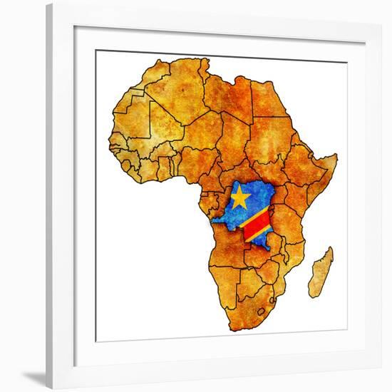 Democratic Republic of Congo on Actual Map of Africa-michal812-Framed Art Print