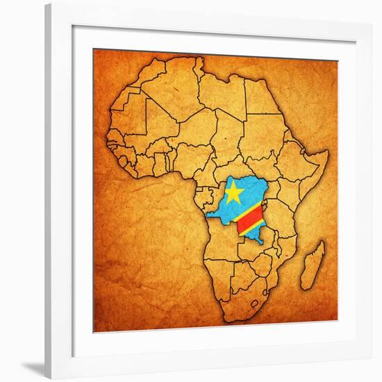 Democratic Republic of Congo on Actual Map of Africa-michal812-Framed Art Print