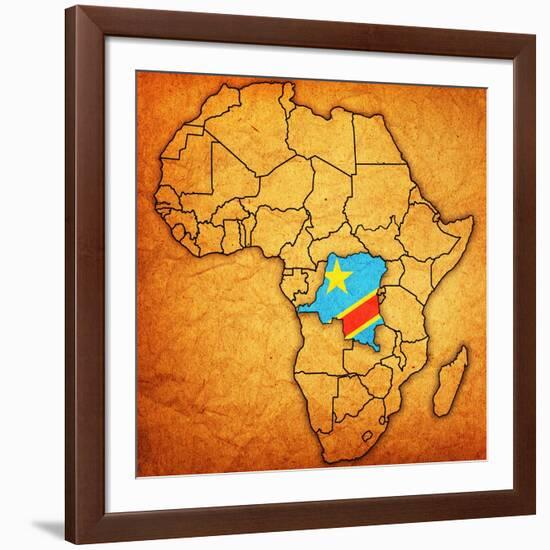 Democratic Republic of Congo on Actual Map of Africa-michal812-Framed Art Print