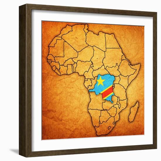 Democratic Republic of Congo on Actual Map of Africa-michal812-Framed Art Print