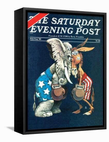 "Democrats vs. Republicans," Saturday Evening Post Cover, July/Aug 1980-BB Sams-Framed Stretched Canvas