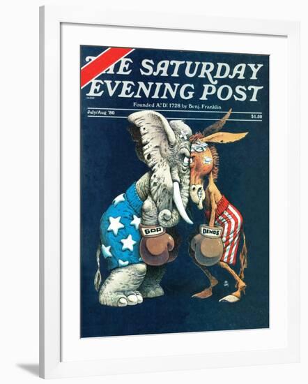 "Democrats vs. Republicans," Saturday Evening Post Cover, July/Aug 1980-BB Sams-Framed Giclee Print