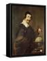 Demokrit (Or: Man with Globe), 1625-30-Diego Velazquez-Framed Stretched Canvas