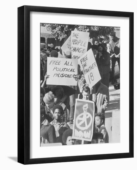 Demonstratin in Support of the Black Panthers Outside Hall of Justice-Ralph Crane-Framed Photographic Print
