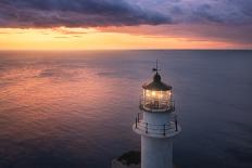 Lighthouse on the Mountain Peak at Colorful Sunset in Summer. Aerial View. Beautiful Lighthouse, Li-den-belitsky-Photographic Print