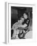 Den Mother Still in Uniform, Sleeping While Holding Her Daughter-null-Framed Photographic Print