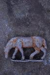 Battered Lead Model of Grazing Horse Lying on Tarnished Metal-Den Reader-Photographic Print