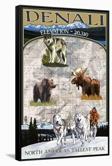 Denali, Alaska - Elevation - North Americas Tallest Peak - Topographical Map-Lantern Press-Framed Stretched Canvas