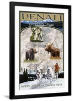 Denali, Alaska - Elevation - North Americas Tallest Peak - Topographical Map-Lantern Press-Framed Art Print