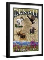 Denali, Alaska - National Park - Topographical Map-Lantern Press-Framed Art Print