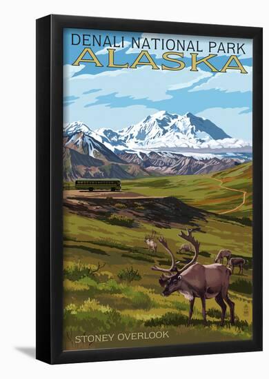 Denali National Park, Alaska - Caribou and Stoney Overlook-null-Framed Poster