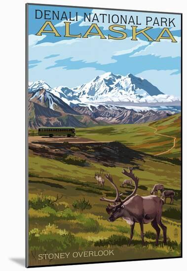 Denali National Park, Alaska - Caribou and Stoney Overlook-null-Mounted Poster