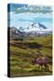 Denali National Park, Alaska - Caribou and Stoney Overlook-Lantern Press-Stretched Canvas