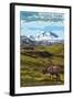 Denali National Park, Alaska - Caribou and Stoney Overlook-Lantern Press-Framed Art Print