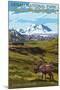 Denali National Park, Alaska - Caribou and Stoney Overlook-Lantern Press-Mounted Art Print