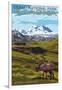 Denali National Park, Alaska - Caribou and Stoney Overlook-Lantern Press-Framed Art Print